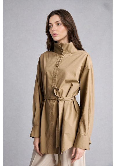 Defacto Regular Fit Dik Yaka Kuşaklı Poplin Uzun Kollu Tunik H3217ax26aukh185 Haki-kh185