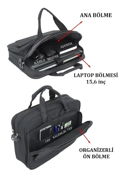 Unisex Evrak El Omuz Çantası 15.6 İnç Laptop Bölmeli