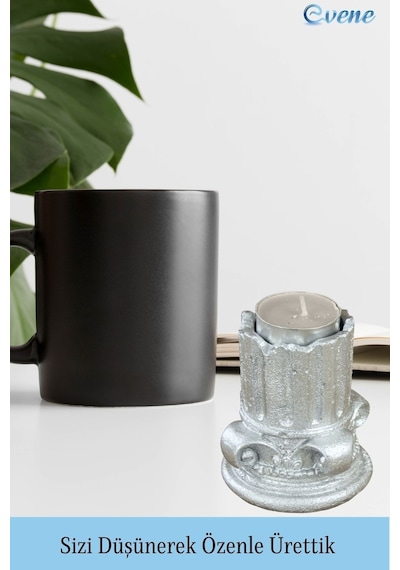 Eskitme Mumluk Şamdan 3 Adet Tealight Uyumlu Tarihi Sütun Model - Gümüş