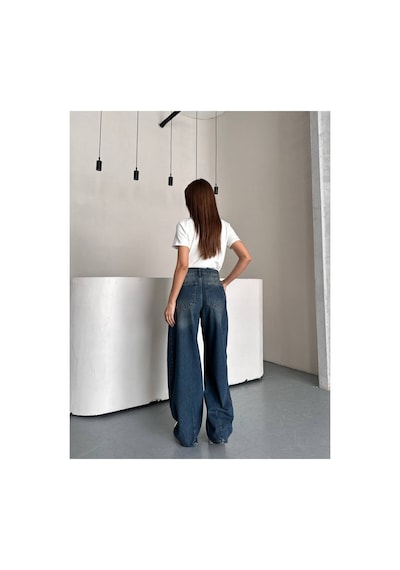 Zdnjeans Kadın Koyu Mavi Geniş Paça Jean Pantolon
