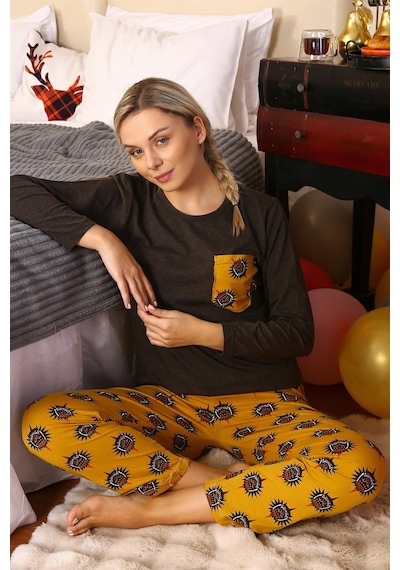 Akbeniz Kadın Uzun Kol Penye Pijama Takım 4192 - M Kahverengi
