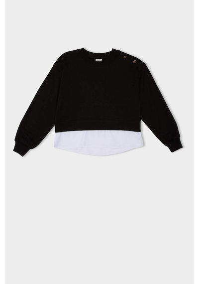 DeFacto Kız Çocuk Relax Fit Bisiklet Yaka Etek Ucu Detaylı Sweatshirt D0703A824AUBK81 Siyah
