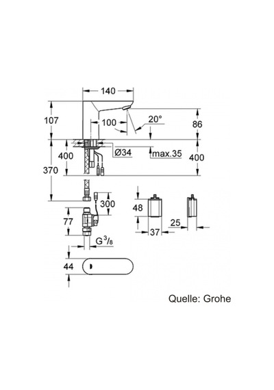 Grohe 36271000 Pilli Tek Su Girişli Fotoselli Lavabo Bataryası