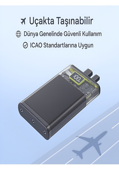 10000mah Dijital Ekran Powerbank 22 5w Hızlı Şarj 1 Usb 1 Type C Girişli Type C Ve Lightning Kablolu Siyah