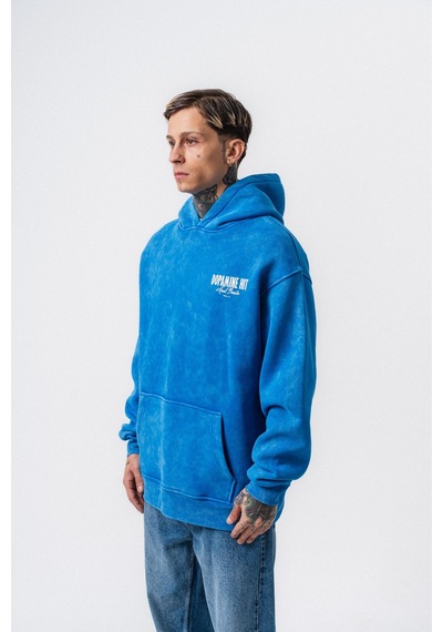 Respire Erkek Dopamine Hit Baskılı Kapüşonlu Oversize Hoodie Mavi