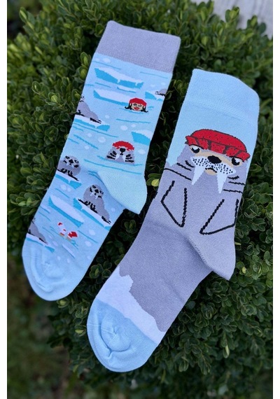 Lousocks Unisex Sağlı Sollu Mors Desenli Buz Mavisi Soket Çorap Mavi