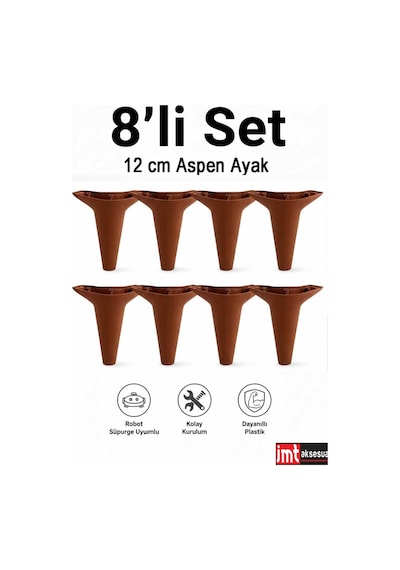 Aspen 12 Cm Ceviz 8'li Set Koltuk Baza Dolap Tv Ünitesi Yatak Odası Konsol Ayağı Ceviz