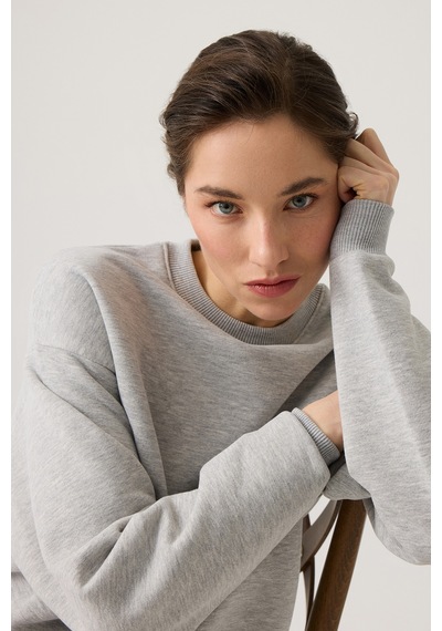 Los Ojos Gri Melanj Geniş Kalıp Bisiklet Yaka Sweatshirt Crew Neck Gri Melanj Gri Melanj