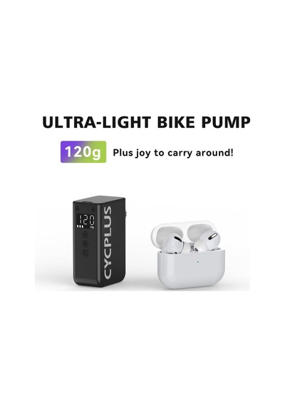 Cycplus Tiny Pump Mini Bisiklet Hava Pompası, Maksimum 120 Psı Elektrikli Bisiklet Hava Pompası, Otomatik Kapanma, Pre