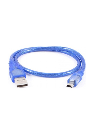 5 Pin Mini Usb Şarj Ve Data Kablosu Şeffaf Mavi Renk 1m