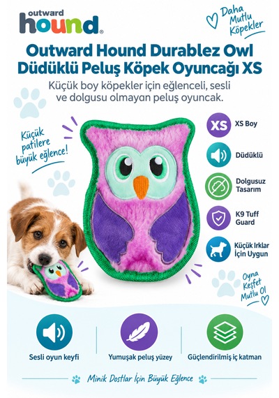 Outward Hound Durablez Owl Peluş Köpek Oyuncağı Xs - Düdüklü Ve Yüksek Dayanımlı
