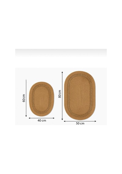 Oval Örgü Banyo Paspası Hasır Görünümlü Dekoratif Kaymaz Banyo Paspası 2 Adet Dekoratif Kutu Hediye Bej Bej