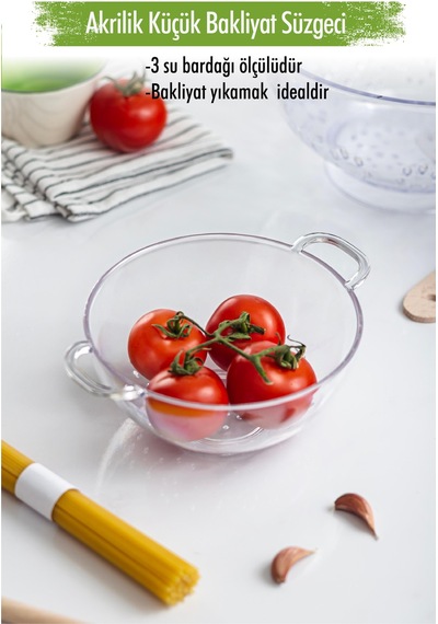 Akrilik Şeffaf Mini Pirinç Süzgeçi & Bakliyat Süzgeçi 3 Su Bardağı Ölçülü Çr
