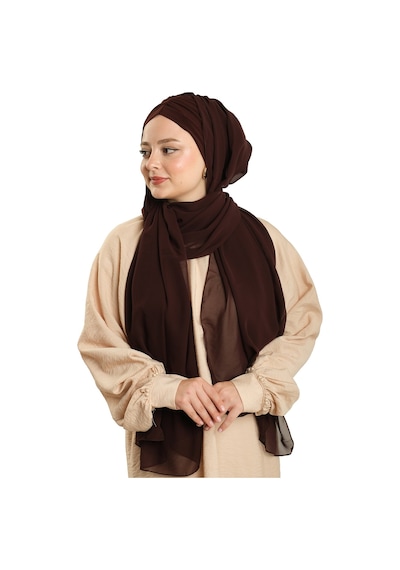 Hürrem Bone Kahve Pratik Hazır Geçmeli Bone Şal Şifon Drapeli 2507 14 Kahve