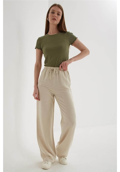 Fashion Friends Geniş Paça Kadın Keten Pantolon 25y0249k1 Ekru