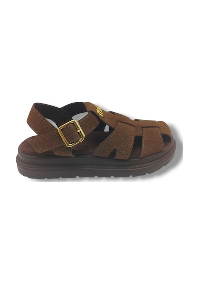 Şanzelize K805-26 Süet Tokalı Anatomik Taban Kadın Sandalet Kahverengi