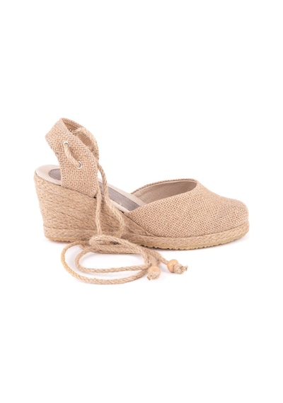 Star Tombis Gerçek Elişi Topuğu Açık Bilekten Bağlamalı Dolgu Topuk Keten Hasır Espadril Handmade Hasır