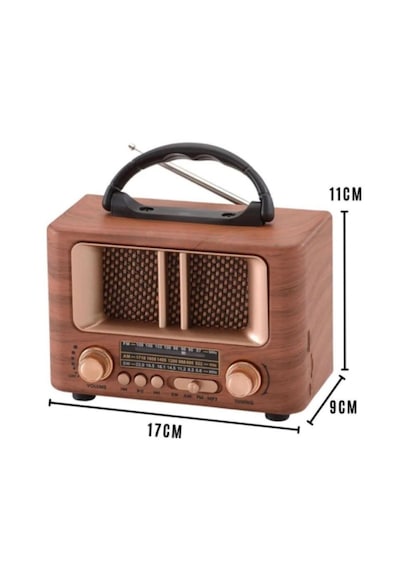 Go İthalat Küçük Mini Boy Retro Ahşap Tasarım Bluetooth Hoparlörlü Radyo Fm/am Destekli, Şarjlı Ve