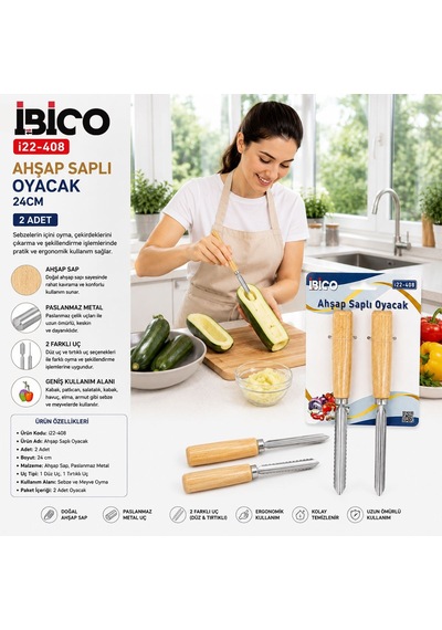 Ahşap Saplı Metal Oyacak 24cm Çok Renkli