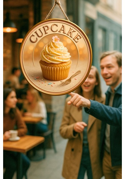 Cupcake Muffin Temalı İpli Ahşap Kapı Duvar Süsü, Pastane, Tatlı Dükkanı, Cafe Tablo Dekoru