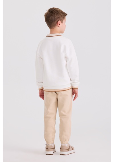 Panço Erkek Çocuk Yaka Detaylı Beyaz Sweatshirt