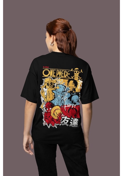 Ace Sabo Monkey D. Luffy Sırt Baskılı Unisex Oversize One Piece K Siyah
