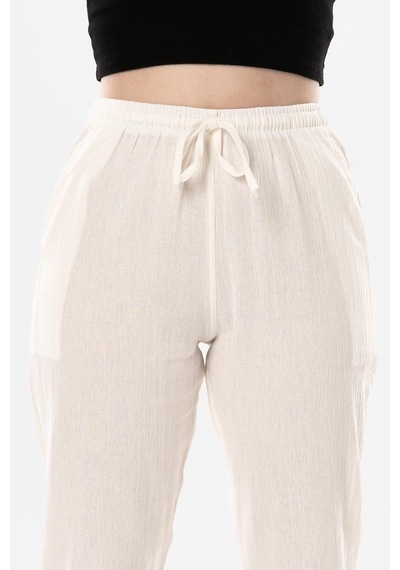 Eliş Şile Bezi Şile Bezi Çift Cepli Unisex Yazlık Pantolon Krem Krm-krem Krem