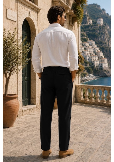 Danger Erkek Pamuk Viskon Kumaş Keten Görünümlü Siyah Slim Fit Pantolon - 216dngr