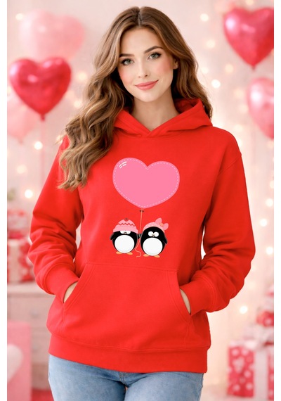 Stil X Sevgililer Gününe Özel, Kapüşonlu Kadın Sweatshırt, Valentıne's Day Kırmızı-11