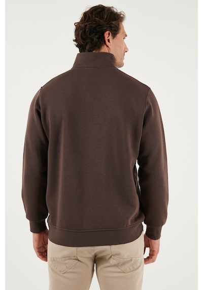 Buratti Pamuklu Regular Fit Yarım Fermuarlı Dik Yaka Erkek Sweat 59052592 Koyu Kahve
