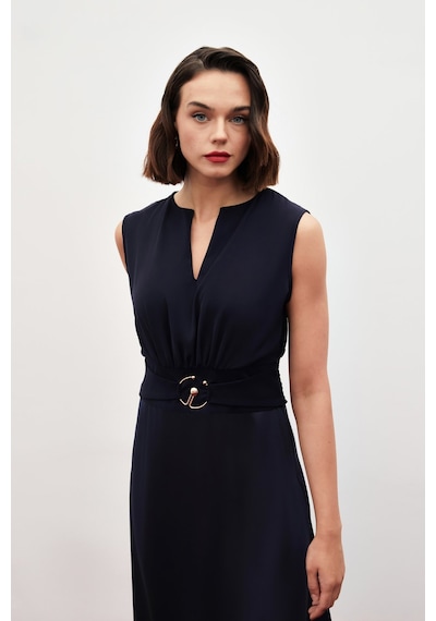 Sateen Toka Detaylı Kolsuz Bluz - Lacivert-134857 Sateen Toka Detaylı Kolsuz Bluz - Lacivert-134857