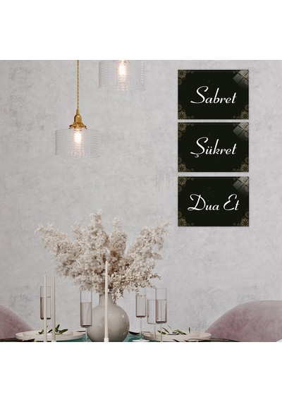 Decorita Cam Tablo|Sabret-Şükret-Dua Et-Beyaz Yazı|14,8cm x 21cm