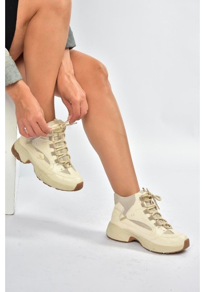 Fox Shoes V312415009 Bej Bilekli Spor Ayakkabı Sneakers Bej