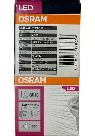Osram 4.5w 50w 4000k Günışığı Gu10 Duylu Par16 Led Spot 2 Adet