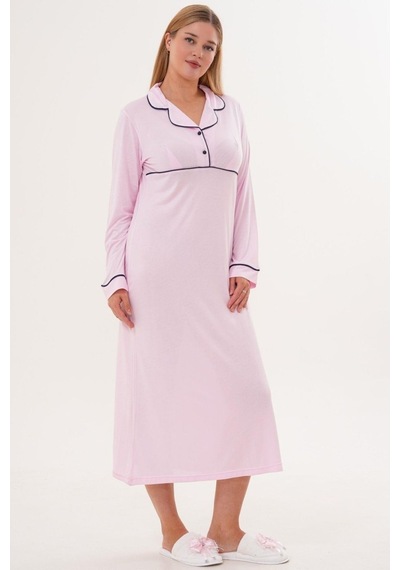 Mecit Pijama Mecit 6308 Pembe Uzun Kollu Kadın Gecelik
