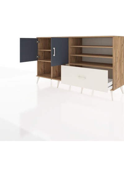 Kronos Konsol 7 Raflı Tek Çekmeceli 2 Kapaklı 176x59x99 Çam-antra Çam-antrasit/aytaşı
