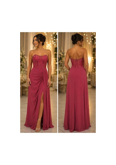 Gül&can Butik Gül Kurusu Payet Detaylı Abiye Elbise Pembe