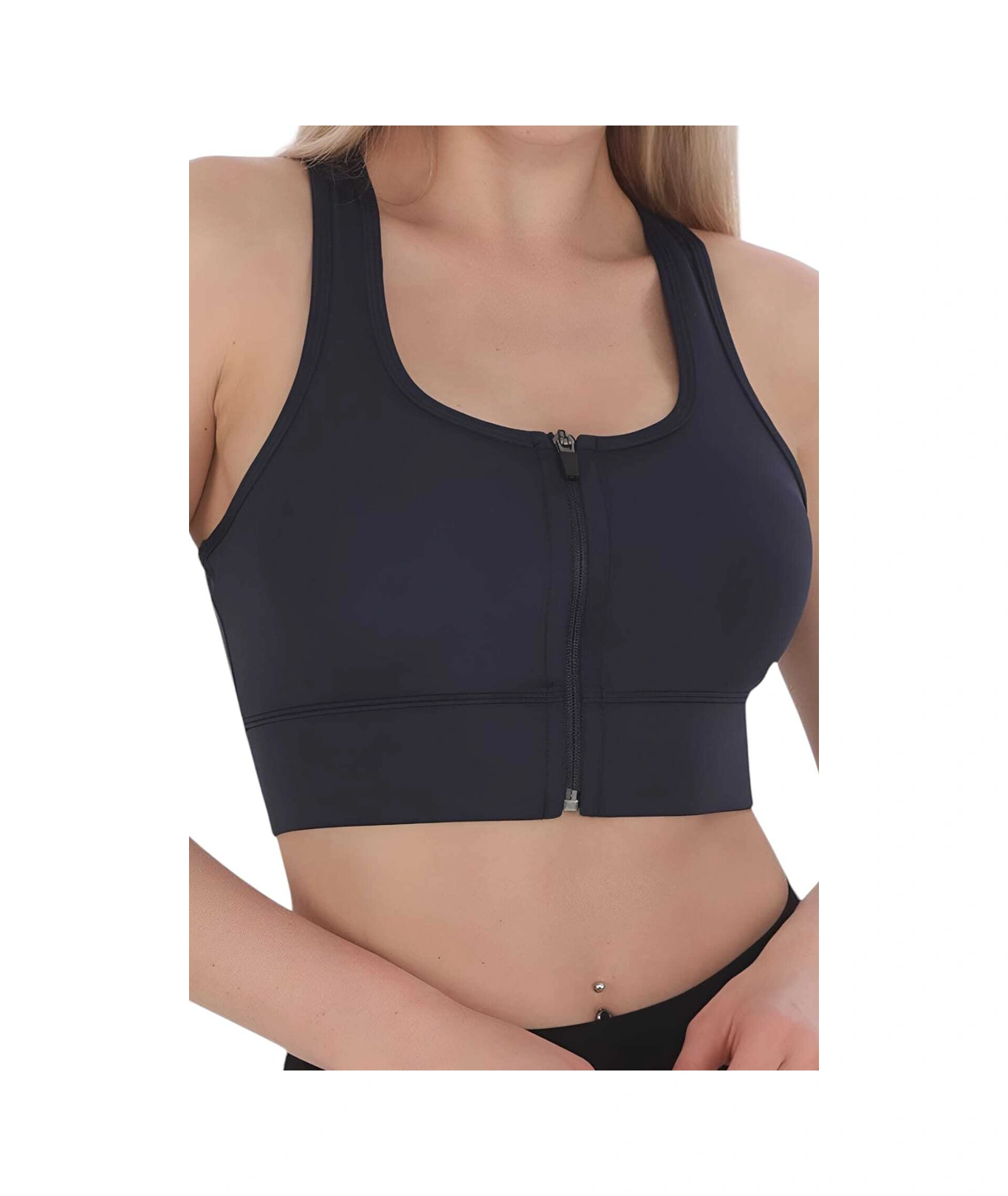 Tezzgelsin Kadın Fermuarlı Sporcu Crop Kadın Büstiyer Lacivert