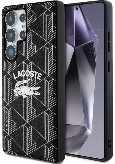 Galaxy S25 Ultra Kılıf Lacoste Uyumlu Lisanslı Magsafe Şarj Özellikli Mono Vintage Logo Kapak Siyah