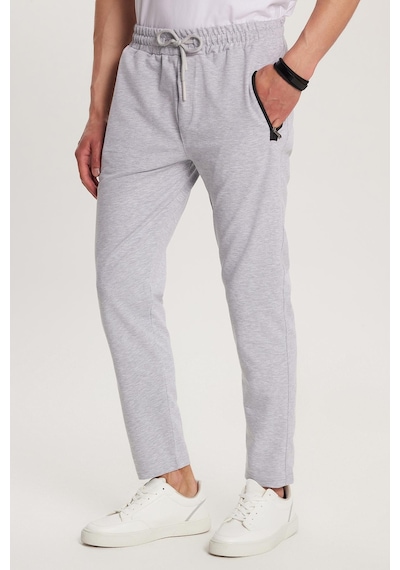 Tudors Unisex Standart Fit Pamuklu 2 İplik Fermuar Cepli Beli Lastikli Bağlamalı Düz Paça Gri Eşofman Altı-34052 gri