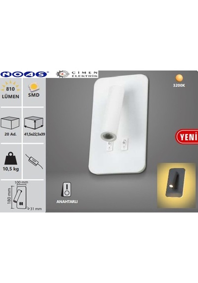 Noas Yl85 1732 Beyaz Kasa Ronda Led Dekoratif Aplik 3+7w 3200k Gün Işığı Beyaz