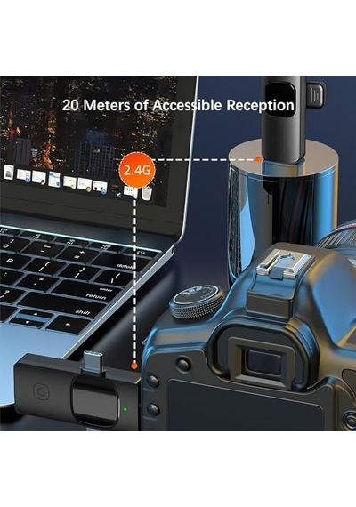 Kablosuz İkili Yaka Mikrofonu Apple iPhone İle Uyumlu 3.5mm Aux Apple iPhone Type-c Pc Tablet Video Kayıt Röportaj Canlı Yayın