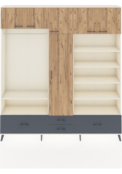 Arges Dolap 18 Raflı 4 Çekmeceli Tek Askılı 220x30x243 Aytaşı-çam/antrasit Atlas Çam/antrasıt Arges Dolap 18 Raflı 4 Çekmeceli Tek Askılı 220x30x243 Aytaşı-çam/antrasit Atlas Çam/antrasıt