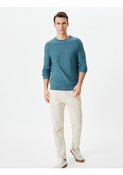 Koton Triko Kazak Basic Bisiklet Yaka Reglan Kol Pamuklu Açık İndigo 4wam70059ht İndigo