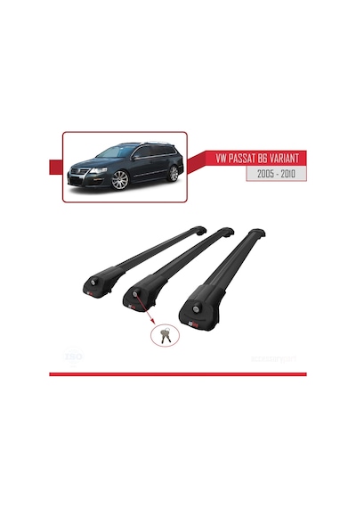 Volkswagen Passat B6 Varıant 2005-2010 Arası İle Uyumlu Ace-1 Ara Atkı Tavan Barı Siyah 3 Adet Bar