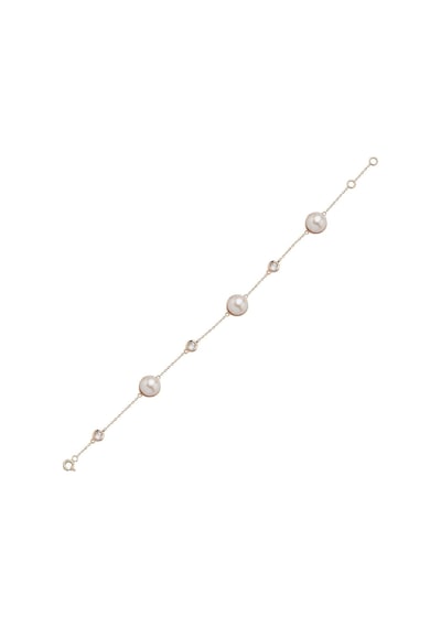 9,5 Mm Üç Doğal İncili Zirkon Taşlı Bileklik 18 Cm / Rose Rose Pembe Altın