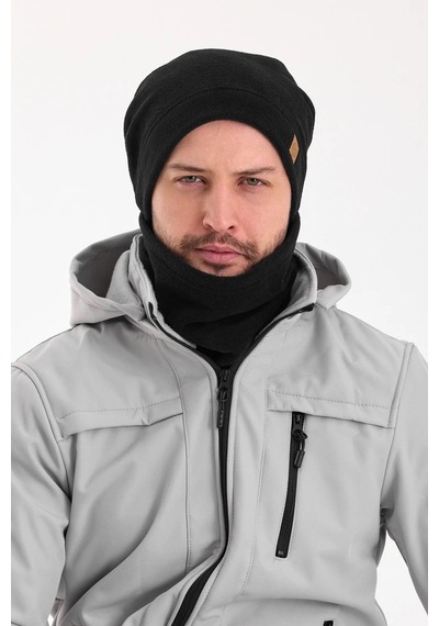 Erkek Kadın %100 Mikro Polar Çift Katlı Winter's Coming Bere Boyunluk Takım - Standart / Siyah-erkek Siyah-erkek