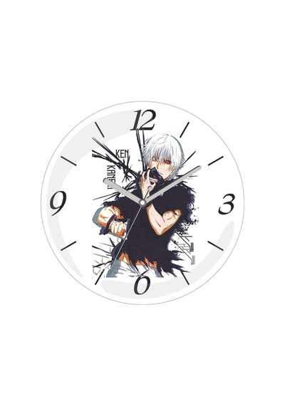 Tokyo Ghoul Ken Kaneki Çap 30cm Sessiz Akar Bombeli Gerçek Cam Duvar Saati Siyah