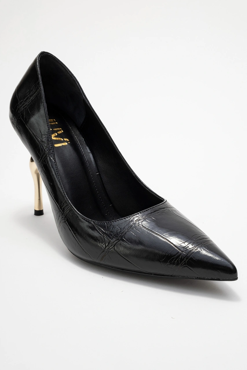 Luvishoes Luvi Shoes Hudson Siyah Baskı Kadın Topuklu Ayakkabı Siyah