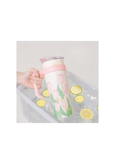 1200ml Pembe Lale Desenli Paslanmaz Çelik Termos